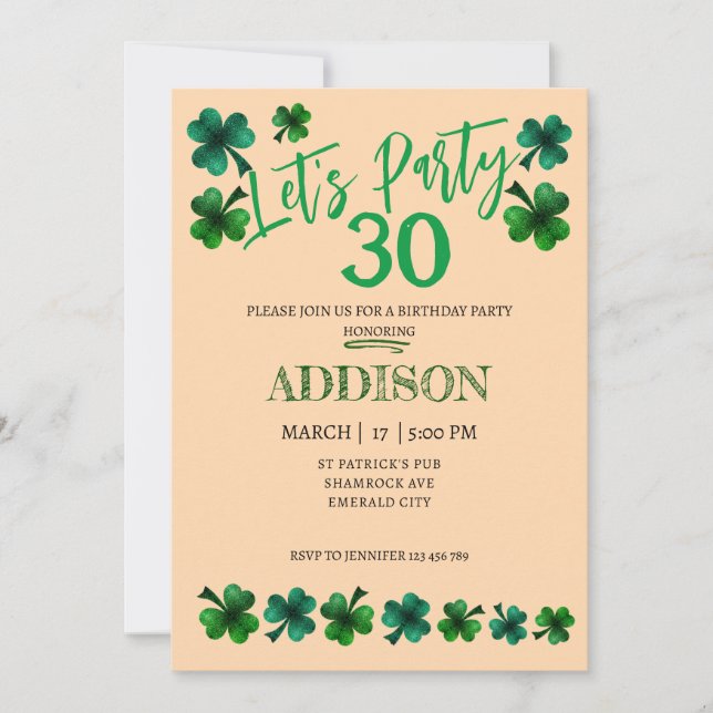 Convites Rua Patrick Day Birthday Permite a festa de adulta (Frente)