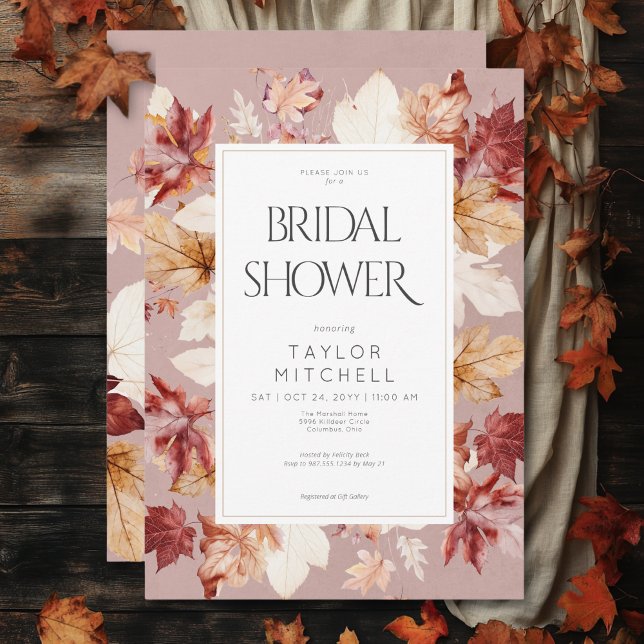 Convites Rua russa deixa Chá de panela de vinho (Rustic Wreath of Fall Leaves Wine Bridal Shower Invitation)