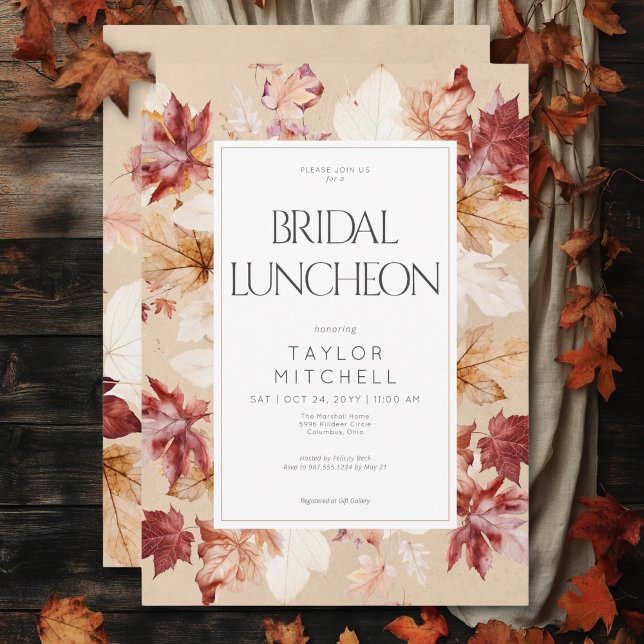 Convites Rua Rústica de Queda de Folhas de Tan Bridal Lunch (Rustic Wreath of Fall Leaves Tan Bridal Luncheon Invitation)