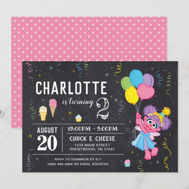 Convites Rua Sésamo | Abby Cadabby Chalkboard Birthday (Frente/Verso)
