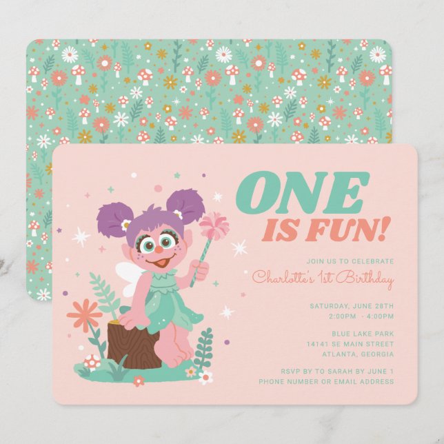 Convites Rua Sésamo - Abby Cadabby | Um é aniversário diver (Frente/Verso)