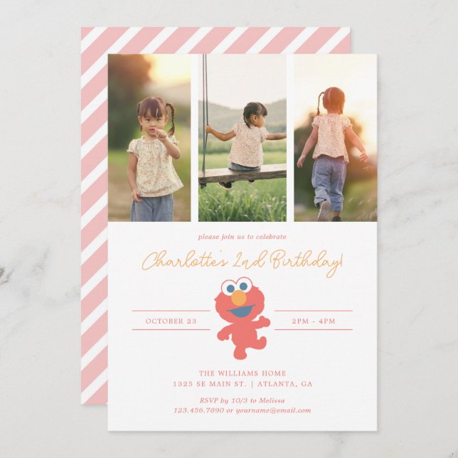 Convites Rua Sésamo | Elmo Birthday - Foto (Frente/Verso)