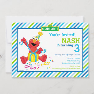 Convites Rua Sésamo Elmo - Boys Birthday Striped Invit