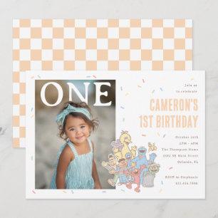 Convites Rua Sésamo Pastel Laranja Confetes Aniversário de 