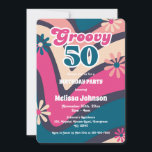 Convites Ruas das Ondas Retro Groovy 50th Bublegum Birthday<br><div class="desc">O Retro inspirou o convite de 50 anos do Groovy com padrão de ondas retrorativas,  margaridas e fontes e cores de feto.</div>