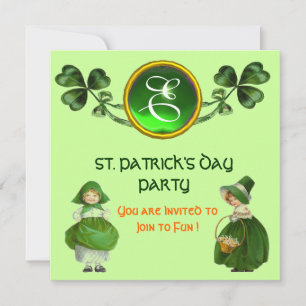 CONVITES RUAS. FESTA DO DIA DE PATRICK EMERALD MONOGRAM VER