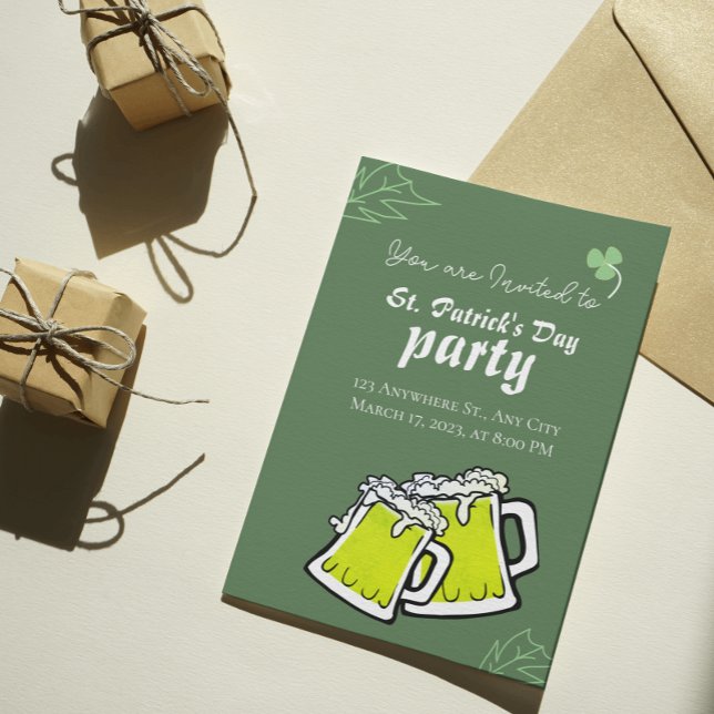 Convites Ruas modernas, vestidos verdes da festa de Patrick (Modern St. Patrick's Day Party Green Clovers Invitation
)