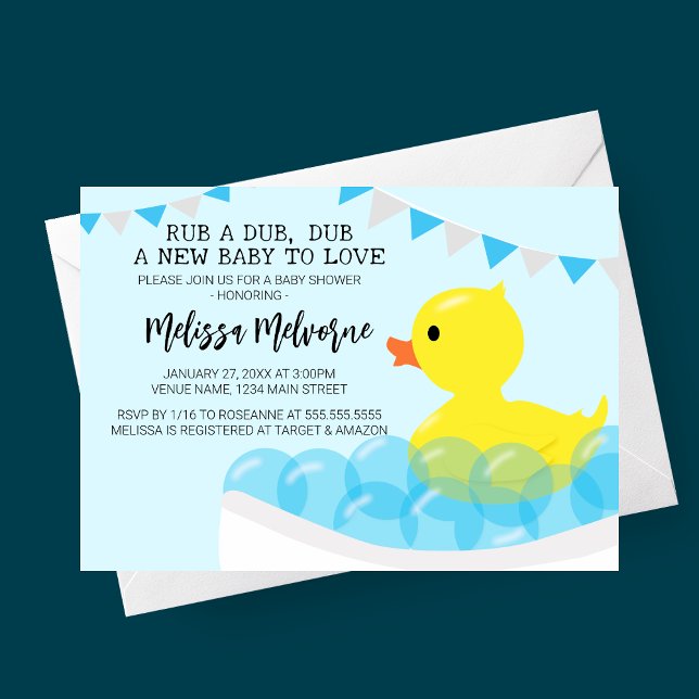 Convites Rub A Dub, Chá de fraldas De Borracha Ducky (Rub a Dub, Dub Rubber Ducky Baby Shower Invitation for Baby Boy)