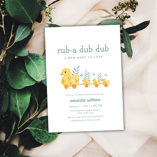 Convites Rub A Dub Dub Cherry Mamãe Pato Churrasco de Bebê  (Rub A Dub Dub Cherry Mommy Duck Baby Shower Invitation)