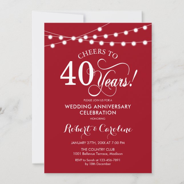 Convites Rubí Vermelho 40º Aniversário de Casamento (Frente)