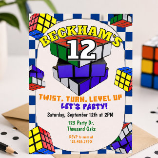 Convites Rubik's Cube Birthday | Puzzle Cube Party