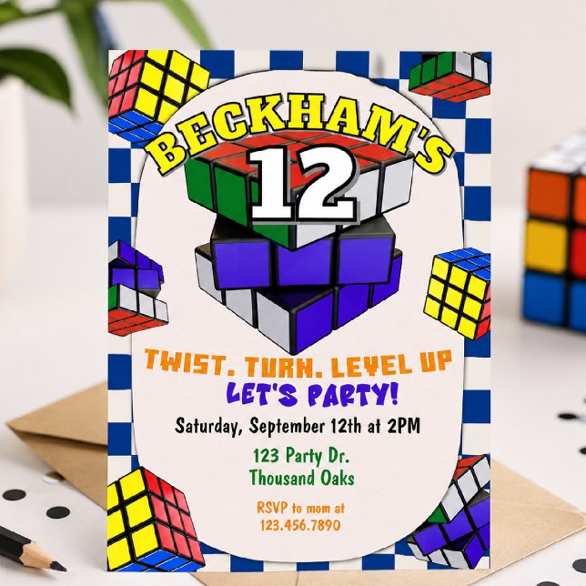 Convites Rubik's Cube Birthday | Puzzle Cube Party (Criador carregado)