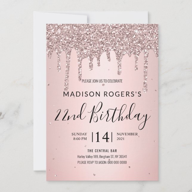 Convites Rubor bronze jovem garota senhora brilho (Frente)