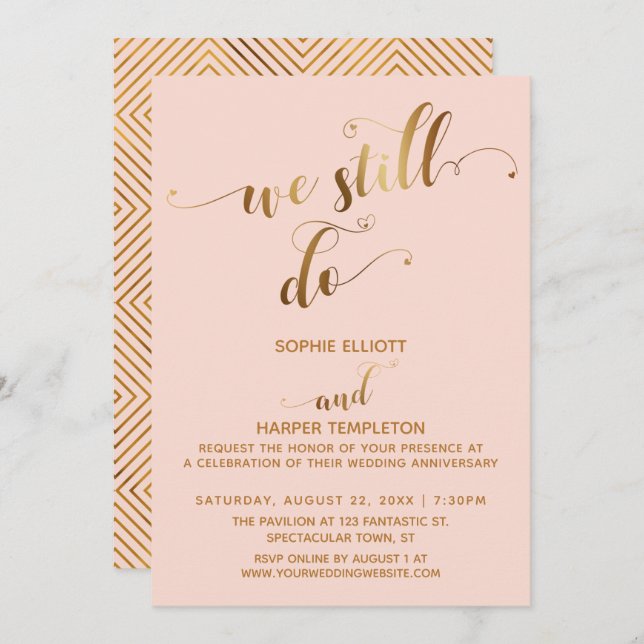 Convites Rubor Dourado Ainda Fazemos Tipografia Aniversário (Frente/Verso)