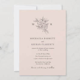 Convites Rubor Rosa Elegante Monograma Botânico Casamento