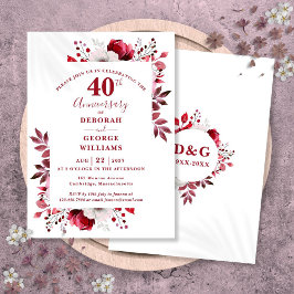 Convites Ruby Elegante Flora 40º Aniversário de Casamento 