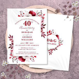 Convites Ruby Elegante Flora 40º Aniversário de Casamento