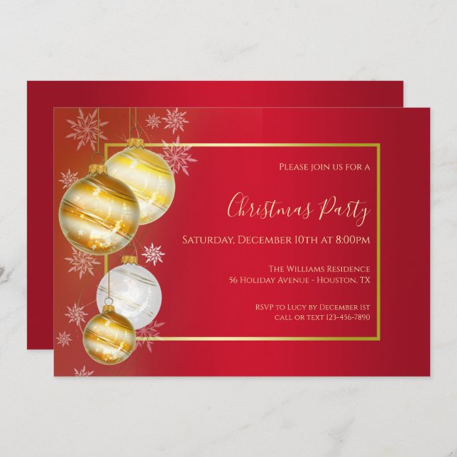 Convites Ruby & Gold Festive Christmas Party (Frente/Verso)