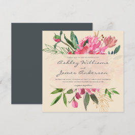 Convites Ruby Pink Peony Buquê Floral Casamento de Marfim