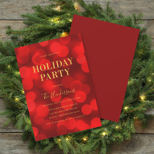 Convites Ruby Red Bokeh Lights Faux Faux Foliday Party Dour