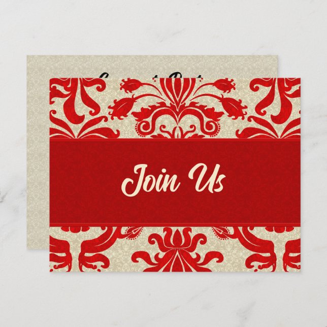 Convites Ruby Red e Taupe Damask Professional Business (Frente/Verso)