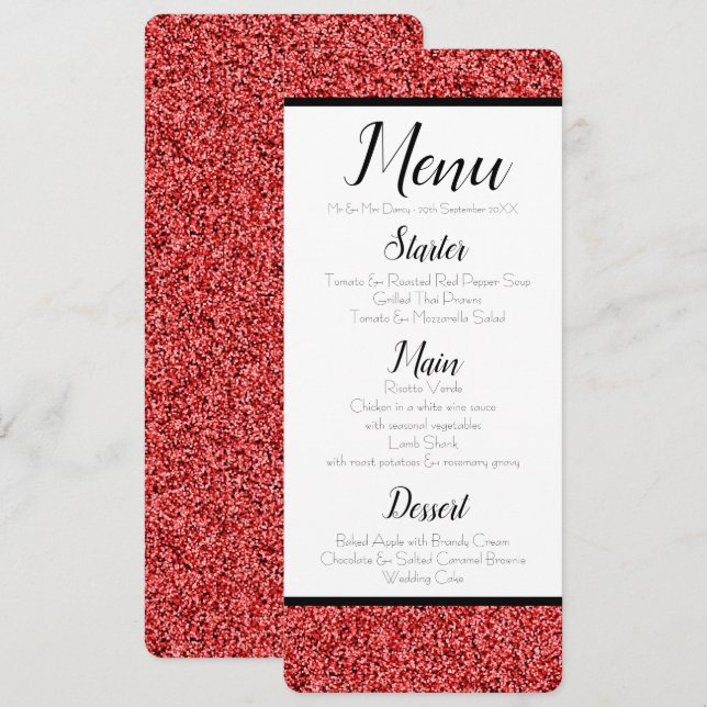 Convites Ruby Red Faux Glitter Menu (Frente/Verso)