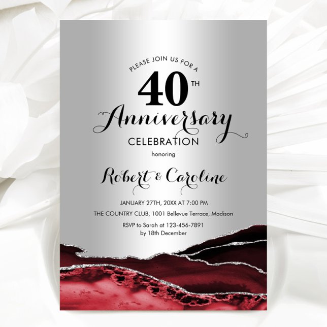 Convites Ruby Red Silver 40º Aniversário (Criador carregado)