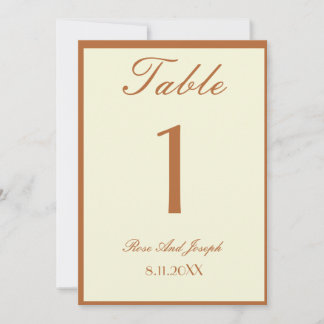 Convites Ruddy Brown Old Money Wedding Table Number
