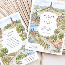 Convites Rüdesheim Alemanha Aquarela Vale do Reno Casamento