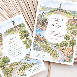 Convites Rüdesheim Alemanha Aquarela Vale do Reno Casamento