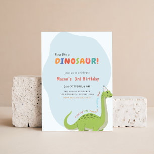 Convites Ruge Como um Dinossauro Aquarela Dino 3º Aniversár