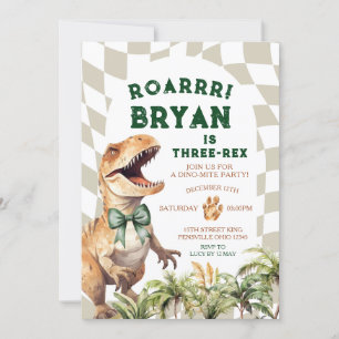 Convites Rugido Dinossauro Com Laço Aniversário Vintage Aqu