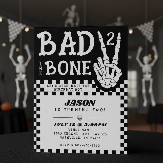 Convites Ruim até os Ossos Festa de 2 Anos do Esqueleto (Bad 2 the Bone Skeleton 2nd Birthday Party Invitation
)
