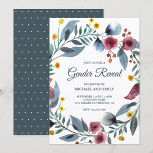 Convites Ruptura Floral Rústica Azul e Rosa