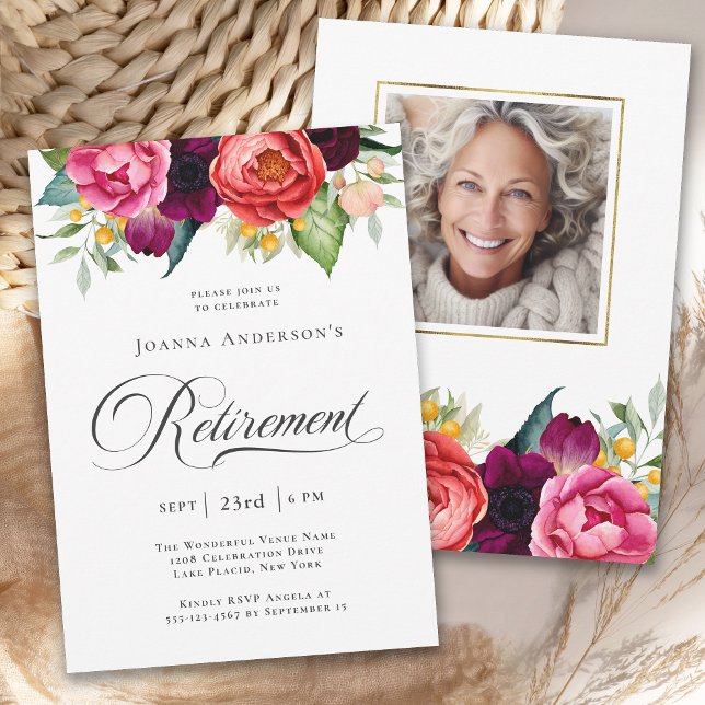 Convites Ruscolor Watercolor Floral Retirement Party (Available as printed and paperless digital download!)
