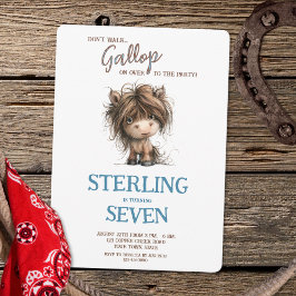 Convites Rush Watercolor Horse Blue Brown Boy Aniversário