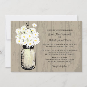 Convites Rusic Brown Mason Jar Wild White Daisies