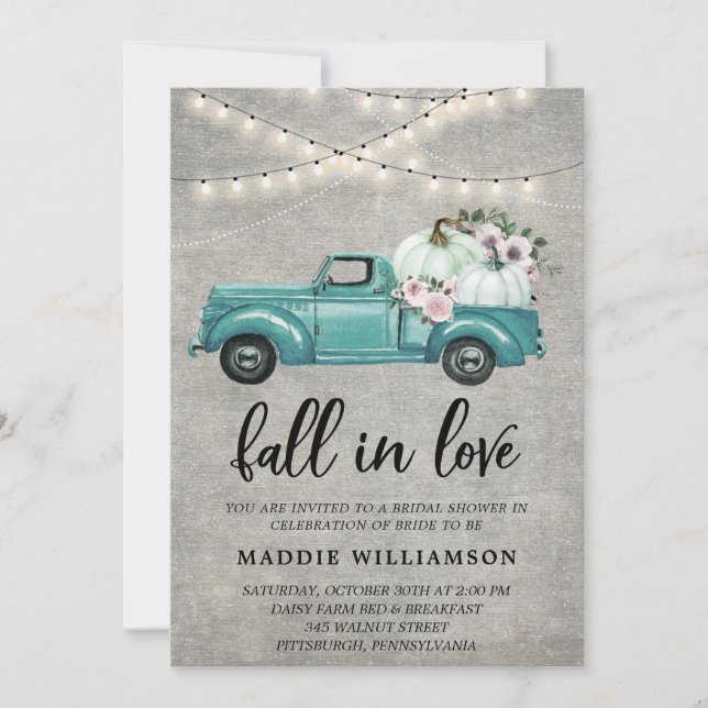 Convites Russe Fall in Love Pumpkins Floral Chá de panela (Frente)