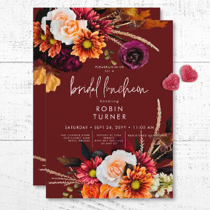 Convites Russet Dark Boho Floral Rust Bridal Luncheon