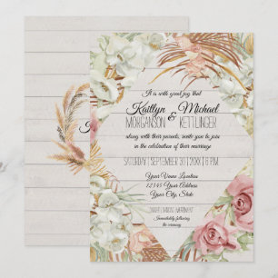 Convites Russo BOHO Tropical Pampas Greenery Blush Floral