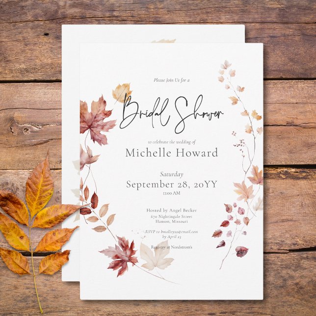 Convites Russo Burgundy & Rust Call Deixa Chá de panela (Rustic Burgundy & Rust Fall Leaves Bridal Shower Invitation)