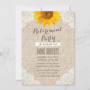 Convites Russo Burlap & Lace Sunflower Retirement Party
