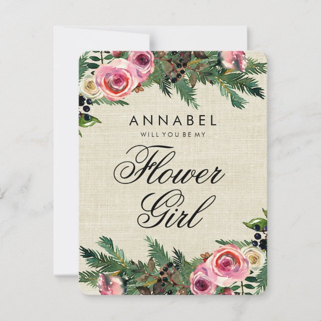 Convites Russo Burlap Winter Você Será Minha Flor Girl (Frente)