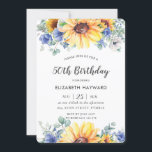 Convites Russo Chic Sunflower Blue Floral Feminino Aniversá<br><div class="desc">Personalize este convite de aniversário floral de girassol cônico rústico com sua própria redação fácil e rapidamente,  basta pressionar o botão personalizá-lo para reorganizar e formatar o estilo e posicionamento do texto.  Todos os textos são editáveis.  Itens correspondentes disponíveis no repositório!  (c) O feliz Cat Studio.</div>
