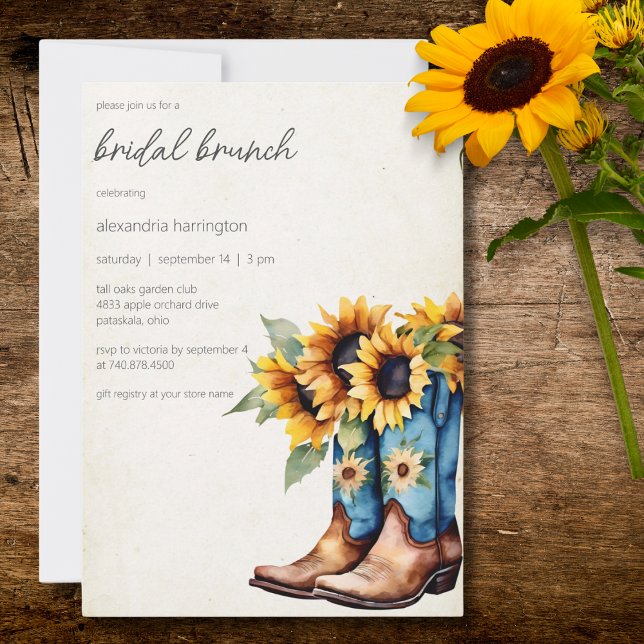 Convites Russo Cowboy Boots & Sunflower (Criador carregado)