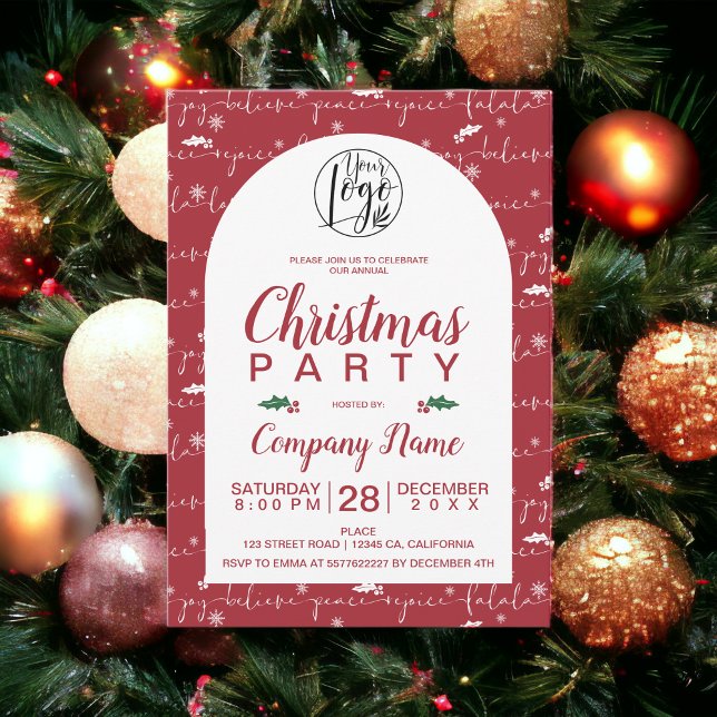 Convites Russo guião de Natal - partido corporativo vermelh (Rustic Christmas script corporate party red Invitation)