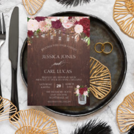 Convites Russo Madeira Borgonha Blush Rosa Rosa Mason Jar