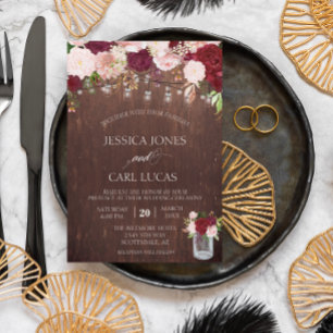 Convites Russo Madeira Borgonha Blush Rosa Rosa Mason Jar