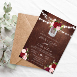 Convites Russo Madeira Borgonha Blush Rosa Rosa Mason Jar