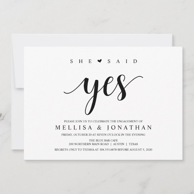 Convites Russo Moderno, Escrita Negra, Festa de noivado (Frente)